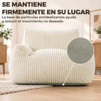 HOMCOM Sillón de Suelo de Pana con Respaldo Reposabrazos Acolchado Grueso Sin Estructura Sin Montaje Blanco Crema(m-7)