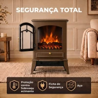 HOMCOM Lareira Elétrica Decorativa de Chão com Efeito Chama 3D 39x24x57 cm Castanho(m-7)