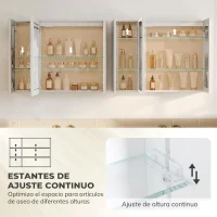 HOMCOM Armario de Baño con Espejo de LED Toma de Corriente 3 Puertas Antivaho Estantes Ajustables de Vidrio Templado Blanco(m-7)