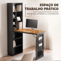 HOMCOM Secretária Dobrável com Estante, Prateleira Ajustável e Bolsa Organizadora para Espaços Pequenos 98x51x153 cm Preto(m-7)