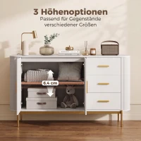 HOMCOM Sideboard, 140 cm Küchenschrank im modernen Rillen-Design mit 3 Schubladen, verstellbarem Einlegeboden und Metallbeinen(m-6)