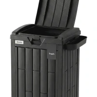 Outsunny 110 L Outdoor Bin with Dual Lid, Waterproof Plastic Trash Bin with Ashtray and Drip Tray, Garden Waste Trash Bin, Black(m-11)