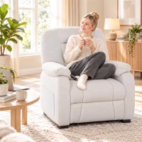 HOMCOM Sillón Relax Reclinable Eléctrico Silencioso con Función Memoria Reposapiés Mando a Distancia Bolsillos Laterales Crema(m-2)