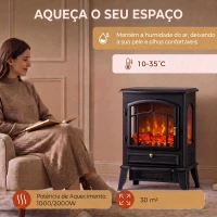 Lareira Elétrica HOMCOM com Efeito Chama 3D, 39x24x57 cm, Preta(m-6)
