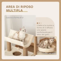 PawHut Albero Tiragraffi per Gatti con Lettino, Cuccia e Tappetino, in Legno, Peluche e Sisal, 60x30x76 cm, Marrone Chiaro(m-5)