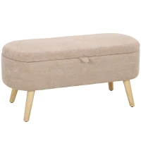 HOMCOM Aufbewahrungsbank aus Sherpa-Fleece Sitzbank mit Stauraum mit Holzbeinen in Beige(m-12)