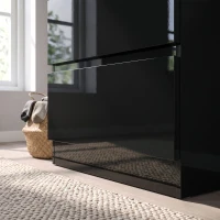 HOMCOM High Gloss 4 Drawer Chest of Drawers with Glass Top and RGB LED Lights, Dresser w/ Jewelry Organizer, APP Control, Black(m-12)