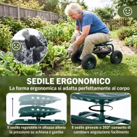 Outsunny Carrello da Giardino con Sedile Regolabile e Vassoio Inferiore, in Acciaio, e PP, 83x36.5x45-60 cm, Verde Scuro(m-4)