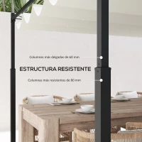 Outsunny Pérgola de Jardín 3x3 m con Techo Retráctil y Accesorio Magnético Protección UV30+ Columnas Metálicas y Ganchos Crema(m-5)