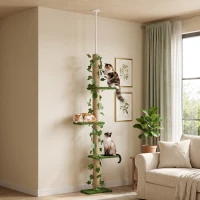 PawHut Kratzbaum höhenverstellbar 202-242 cm, rutschfest, Juteseil-Pfosten, Spanplatte, Grün/Gelb(m-8)