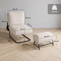 HOMCOM Sillón con Reposapiés Respaldo Ajustable Sillón de Lectura de Pana con Asiento Ancho Acolchado Grueso Crema(m-3)
