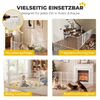 PawHut Haustierzaun, 10-Panel-Barriere mit Tür, faltbar, für kleine & mittelgroße Hunde, Kunststoff, Kohlenstoffstahl, Weiß(m-4)