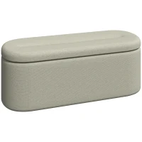 HOMCOM Pouf Coffre Rangement 116 cm, Tabouret Ottoman Moderne en Tissu Effet Lin avec Charnière de Sécurité, Gris(m-1)