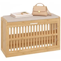 HOMCOM Banco Zapatero con Cajón Abatible Zapatero con Asiento Asiento Acolchado 80x30x48 cm Natural y Beige(m-11)