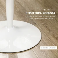 HOMCOM  Tavolo da cucina rotondo per 2 Persone Moderno, Base in acciaio, Anello Antiscivolo Ø80 x 75A cm, Bianco(m-5)