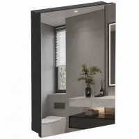 HOMCOM Armário de Casa de Banho com Espelho, Porta e Prateleiras Ajustáveis, Fecho Suave, 47x12,5x63,8 cm, Preto(m-1)
