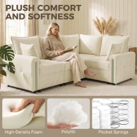 HOMCOM 228cm L Shaped Sofa with Lift-Up Storage, 3-Seater Sectional Sofa with Wide Deep Seat, Beige(m-5)
