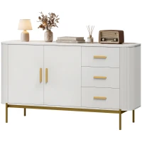 HOMCOM Sideboard, 140 cm Küchenschrank im modernen Rillen-Design mit 3 Schubladen, verstellbarem Einlegeboden und Metallbeinen(m-11)