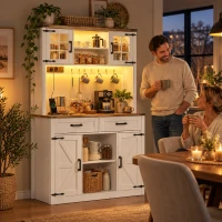 Barkast in schuurdeur-design met instelbare RGB-LED-verlichting en afstandsbediening, verstelbare legplanken, 100×40×172 cm, bruin en wit(m-4)