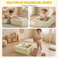 AIYAPLAY Parcours motricité bébé 9PCS avec piscine à balles, module en mousse souple avec housse en velours côtelé, multicolore(m-4)