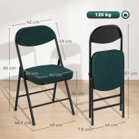 HOMCOM Lot de 2 chaises pliantes chaises de salle à manger portables avec assises et dossiers rembourrés en velours côtelé bleu(m-3)