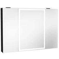 HOMCOM Armario de Baño con Espejo de LED Toma de Corriente 3 Puertas Antivaho Estantes Ajustables de Vidrio Templado Negro(m-1)