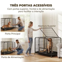 PawHut Gaiola Reforçada para Cães Grandes com Rodas, Porta de Alimentação e Tabuleiro Amovível 116x77x88 cm Preto(m-5)