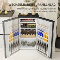 HOMCOM Mini-Kühlschrank, 91 Liter Kapazität, Gefrierfach, verstellbare Fächer, leiser Betrieb, kompakte Größe, Stahl, Silber(m-7)