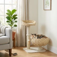 PawHut Arbre à chat griffoir 2 niveaux hauteur 72 cm poteau sisal avec niche et plateforme 1 balle suspendue(m-7)