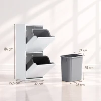 HOMCOM Meuble Poubelle de Tri Sélectif, Poubelle de Recyclage 30 L (2 x 15 L) avec 2 Compartiments, Fermeture Douce, Blanc(m-3)