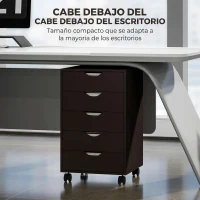 HOMCOM Cajonera Oficina con Ruedas y 5 Cajones Archivador Móvil para Estudio Salón 40x40x68,5 cm Marrón(m-6)