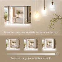 HOMCOM Armario de Baño con Espejo de LED Toma de Corriente 3 Puertas Antivaho Estantes Ajustables de Vidrio Templado Negro(m-4)