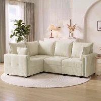 HOMCOM 228cm L Shaped Sofa with Lift-Up Storage, 3-Seater Sectional Sofa with Wide Deep Seat, Beige(m-9)