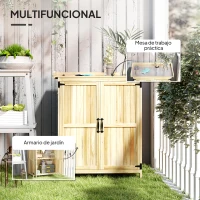 Outsunny Caseta de Jardín Exterior de Madera con Techo Abatible y 2 Puertas para Almacenamiento Herramientas 74x43x88 cm Natural(m-4)