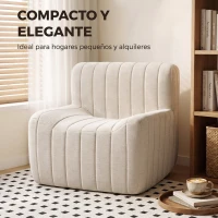 HOMCOM Sillón Relax Sofá Individual de Chenilla Moderna Acolchado de Espuma de Alta Densidad Diseño Comprimido Beige(m-7)