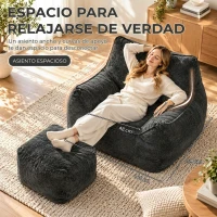 HOMCOM Sillón de Suelo con Reposapiés en Chenilla Sin Estructura con Respaldo Reposabrazos Acolchado Grueso Sin Montaje Gris(m-6)