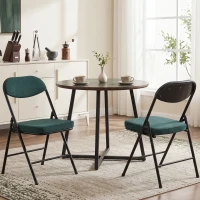 HOMCOM Lot de 2 chaises pliantes chaises de salle à manger portables avec assises et dossiers rembourrés en velours côtelé bleu(m-14)