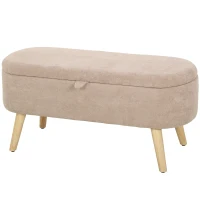 HOMCOM Aufbewahrungsbank aus Sherpa-Fleece Sitzbank mit Stauraum mit Holzbeinen in Beige(m-11)