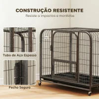 PawHut Gaiola Resistente para Cães com Rodas, Porta de Alimentação e Tabuleiro Removível para Cães Pequenos 93x58x76 cm Preto(m-4)