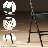 HOMCOM Lot de 2 chaises pliantes chaises de salle à manger portables avec assises et dossiers rembourrés en velours côtelé bleu(m-6)