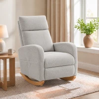 HOMCOM Cadeira de Baloiço em Bombazina com Encosto Alto, Pés de Madeira, Bolsos, Apoios de Braços e Estilo Moderno, Cinzento-Claro(m-10)
