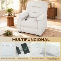 HOMCOM Sillón Relax Reclinable Eléctrico Silencioso con Función Memoria Reposapiés Mando a Distancia Bolsillos Laterales Crema(m-6)