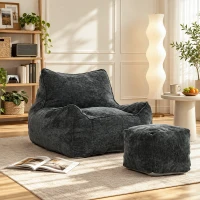 HOMCOM Sillón de Suelo con Reposapiés en Chenilla Sin Estructura con Respaldo Reposabrazos Acolchado Grueso Sin Montaje Gris(m-9)