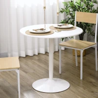 HOMCOM  Tavolo da cucina rotondo per 2 Persone Moderno, Base in acciaio, Anello Antiscivolo Ø80 x 75A cm, Bianco(m-6)