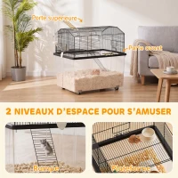 PawHut Cage hamster cage rongeur 2 étages avec roulettes plate-forme et échelle en fil d'acier 57 x 43 x 57 cm noir(m-4)