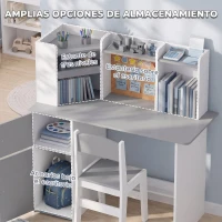 AIYAPLAY Escritorio Infantil con Silla Soporte Ajustable para Tablet Portalápices Tablero de Corcho Estantes Armarios Gris(m-6)