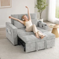 HOMCOM 2 Seater Sofa Bed, 3-in-1 Convertible Pull Out Sleeper Bed with Hidden Table, USB Port, Armrest Storage, Grey(m-9)