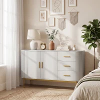HOMCOM Sideboard, 140 cm Küchenschrank im modernen Rillen-Design mit 3 Schubladen, verstellbarem Einlegeboden und Metallbeinen(m-9)