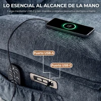 HOMCOM Sillón Relax Reclinable Eléctrico con Calor Lumbar Masaje Giro y Balanceo Reposapiés Asiento Extraancho Puerto USB Azul(m-7)