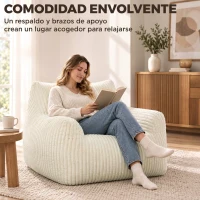 HOMCOM Sillón de Suelo de Pana con Respaldo Reposabrazos Acolchado Grueso Sin Estructura Sin Montaje Blanco Crema(m-4)